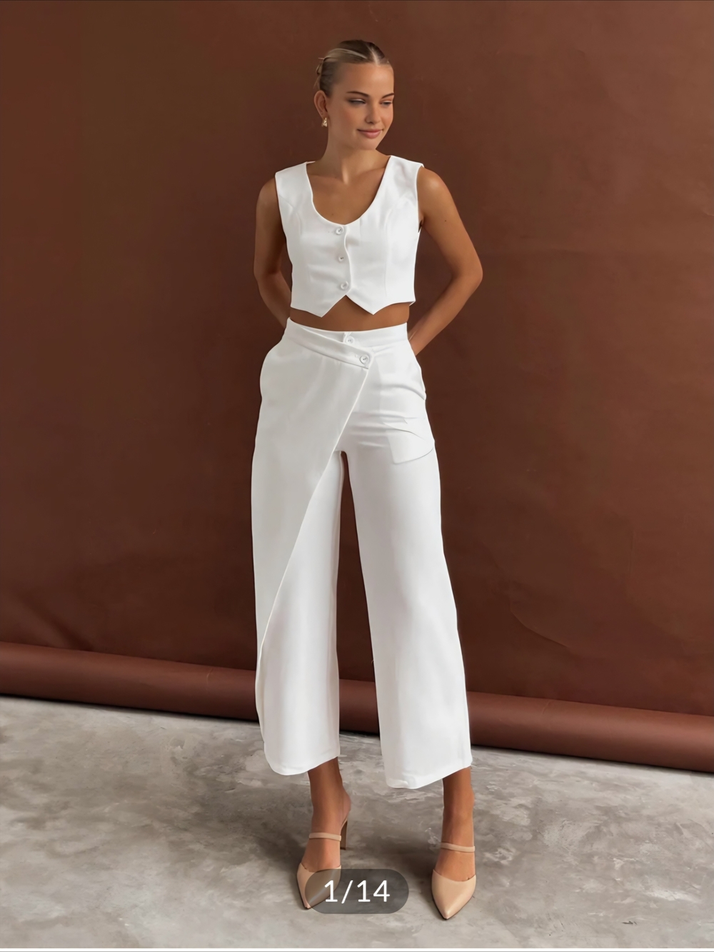 Commense Solid Asymmetrical Straight Leg Pants Set